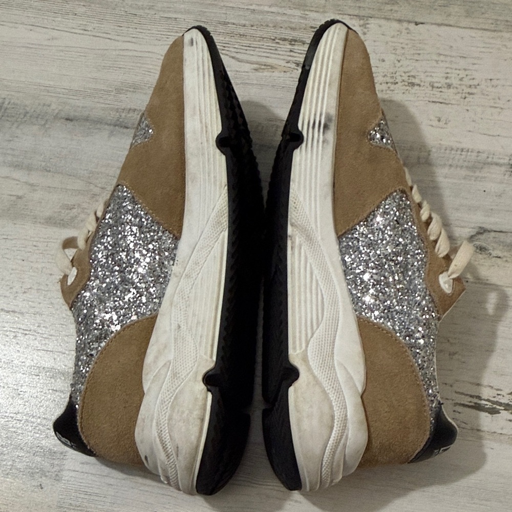Golden Goose Tan and Silver Glitter Sneakers - Picture 8 of 16